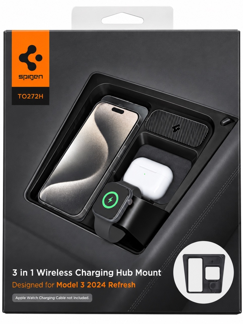 Spigen 3-in-1 Wireless Charging Hub Mount for Tesla Model 3 Black